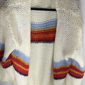 SHEIN White and Red Cardigan with Vintage Stripes